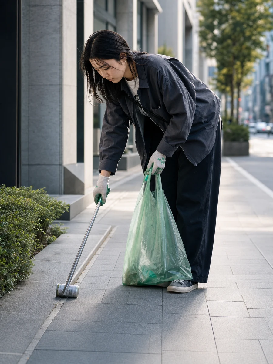 街で清掃活動をするMeGoユーザー
